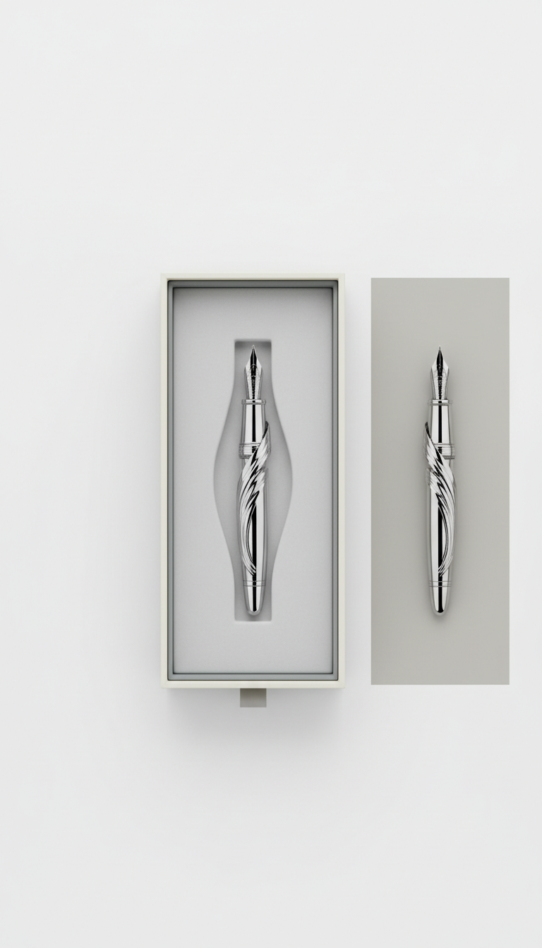 Steel Feather Rhodium-Plated Nib Pen with Custom Box